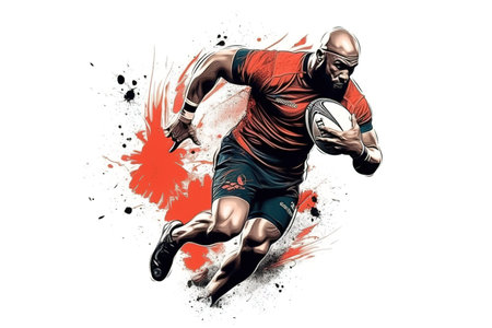 Rugby player illustration over white background. Generative AIの素材