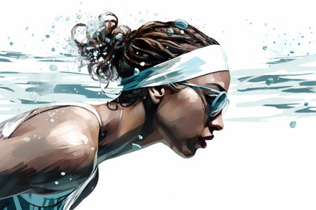 Watercolor digital illustration of professional swimmer training. Generative AIの素材
