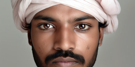 Close up headshot of bearded Muslim man portrait. Generative AIの素材
