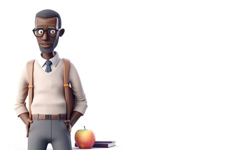 3D cartoonish illustration of African American male teacher over white background with copy space. Generative AIの素材