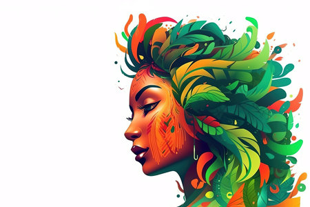 Samba Brazil colorful illustration of woman head. White background with copy space. Generative AIの素材