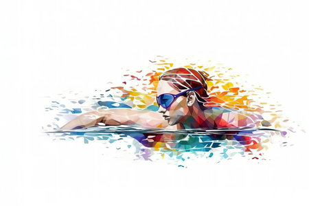 Watercolor illustration of professional swimmer over white background. Generative AI illustrationの素材