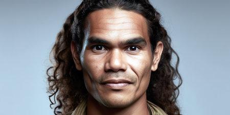 Polynesian man close up portrait over studio shot background. Generative AIの素材