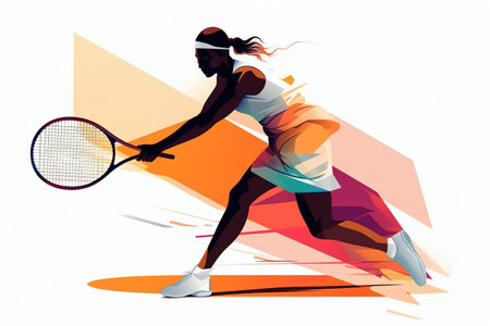 Minimalist flat design illustration of African American professional tennis player. Generative AIの素材