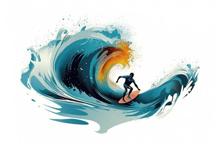Minimalist illustration of surfer over white background. Generative AIの素材