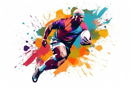 Colorful abstract illustration of professional rugby player over white background. Generative AI illustrationの素材