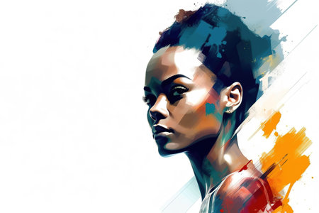 Watercolor illustration of African American young woman over white background with copy space. Generative AIの素材