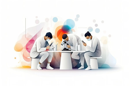 Researchers team minimalist illustration over white background. Generative AI illustrationの素材