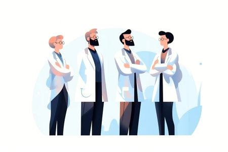 Professional doctors team. Flat design minimalist illustration. White background. Generative AIの素材