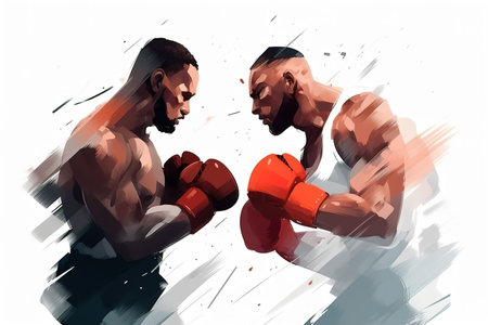 Professional boxers confronting, digital painting style. Generative AI illustrationの素材