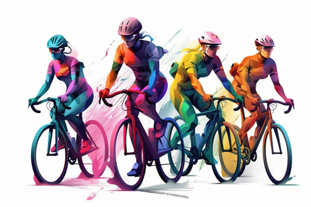Colorful illustration of team of Bicycle team. White background. Generative AIの素材