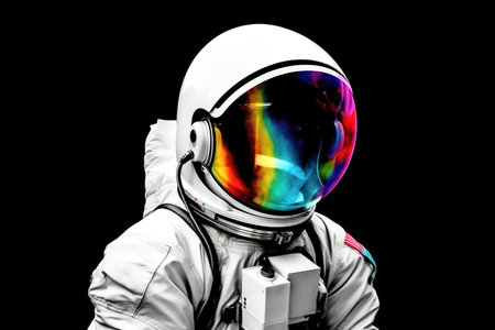 Astronaut under the vast cosmos. Dark background. Generative AI illustrationの素材