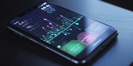 Close up shot of smartphone screen displaying with line graph charts. Generative AIの素材