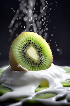 Kiwi fruit yogurt advertising shot concept. Generative AI illustrationの素材