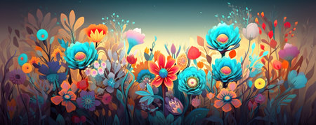 Colorful illustration background of flowers. Generative AIの素材