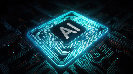 Close up macro shot to circuit computer board for Artificial Intelligence development. Generative AIの素材