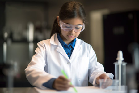Little girl scientist working in lab. Generation of new scientists. Generative AIの素材