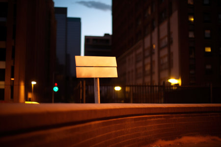 Small sign on the street of the city at night, copy space for text. Generative AIの素材