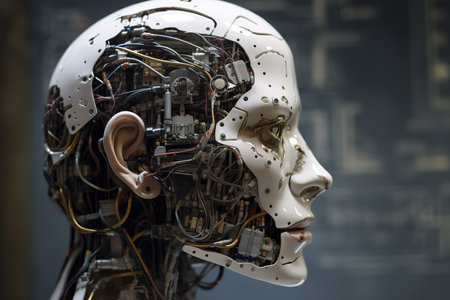 Humanoid robotic head side view. Generative AIの素材