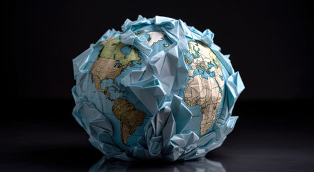 Earth globe made of paper. Environmental conservation and climate change concept. Generative AIの素材