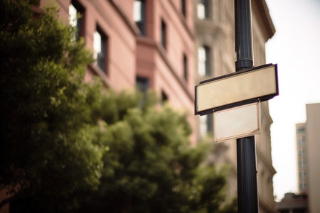 Empty street sign in urban city with copy space for text. Generative AIの素材