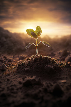 Environmental conservation concept. Planting trees for the new generations. Generative AI vertical illustrationの素材