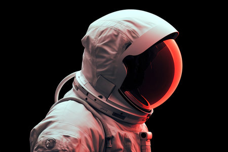 Illustration of astronaut under the vast cosmos space. Black background. Generative AIの素材