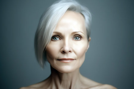 Mature woman head shot portrait studio shot. Beauty and cosmetics concept. Generative AIの素材