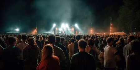 Crowd of people enjoying outdoors massive concert at night. Generative AIの素材