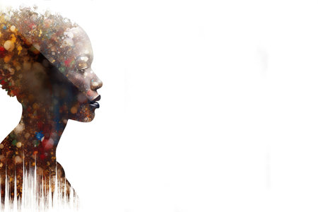 Colorful illustration of young African American woman side view over white background with copy space. Generative AIの素材