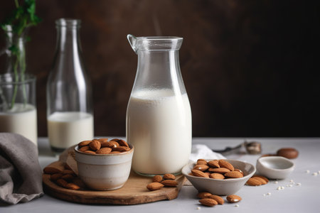 Fresh home made almond milk. Food photography studio shot. Generative AIの素材