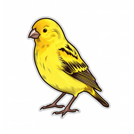 Cartoon sticker of yellow Atlantic Canary over white background. Generative AI illustrationの素材