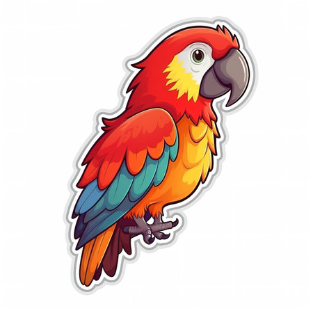 Cartoon sticker of multicolor Parrot over white background. Generative AI illustrationの素材