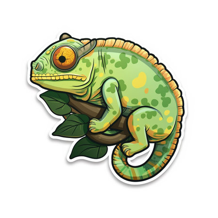 Cartoon sticker of a Chameleon over white background. Generative AI illustrationの素材
