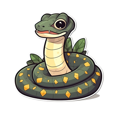 Cartoon sticker of a Queen Scale Snake over white background. Generative AI illustrationの素材