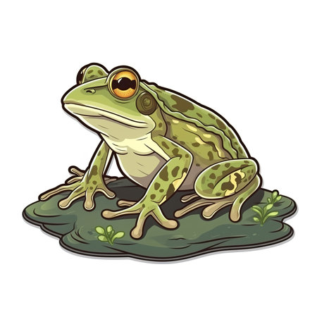 Cartoon sticker of a Frog over white background. Generative AI illustrationの素材