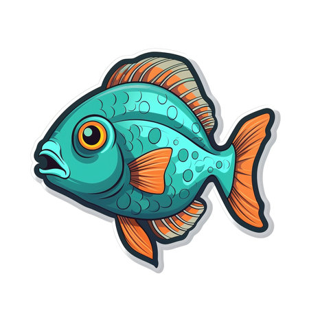 Cartoon sticker of a Colorful fish over white background. Generative AI illustrationの素材