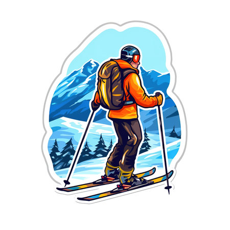 Cartoon sticker of a person skiing over white background. Generative AI illustrationの素材
