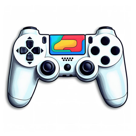 Cartoon sticker of a vintage Gaming console joystick over white background. Generative AI illustrationの素材