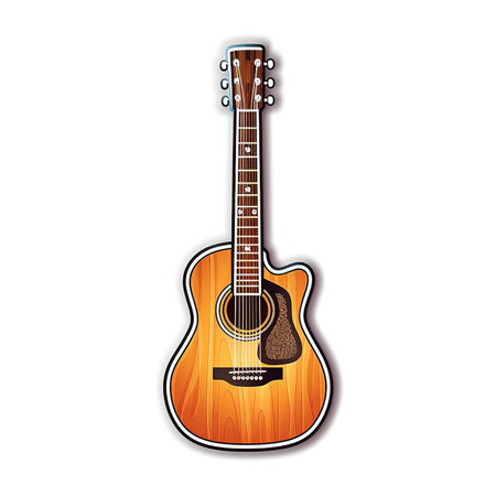 Cartoon sticker of an acoustic guitar over white background. Generative AI illustrationの素材
