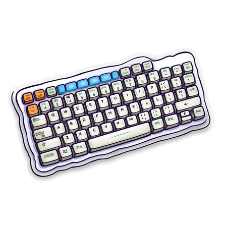 Cartoon sticker of a vintage PC keyboard over white background. Generative AI illustrationの素材