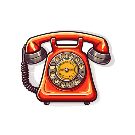 Cartoon sticker of a vintage dial telephone over white background. Generative AI illustrationの素材
