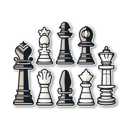 Cartoon sticker of chess set over white background. Generative AI illustrationの素材
