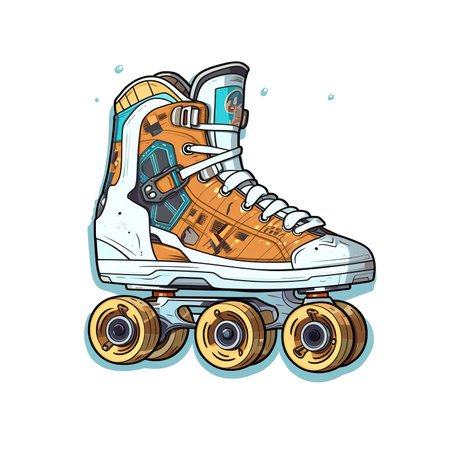 Cartoon sticker of a vintage roller skate over white background. Generative AI illustrationの素材
