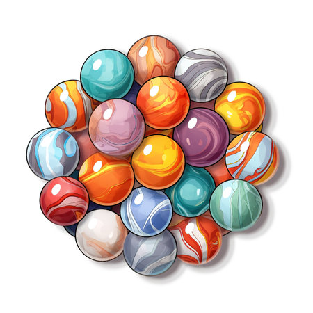 Cartoon sticker of marble balls over white background. Generative AI illustrationの素材