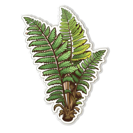 Cartoon sticker of a big fern leave over white background. Generative AI illustrationの素材