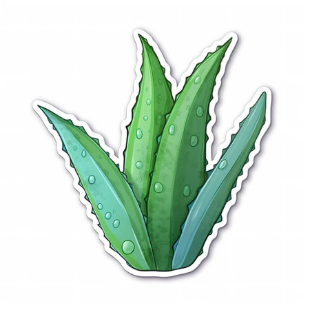Cartoon sticker of an aloe vera plant over white background. Generative AI illustrationの素材