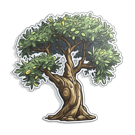 Cartoon sticker of an Olive tree over white background. Generative AI illustrationの素材