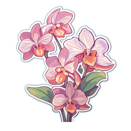 Cartoon sticker of a pink orchid over white background. Generative AI illustrationの素材
