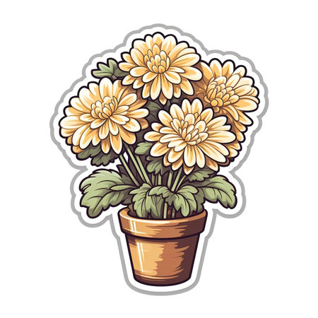 Cartoon sticker of a Chrysanthemum plant over white background. Generative AI illustrationの素材
